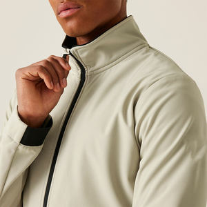 Vestes Softshell de randonnée à fermeture éclair intégrale, style tendance, poignets élastiques, respirantes, coupe régulière, couleur unie, impression personnalisée, vêtements de sport pour hommes - Product Image 4