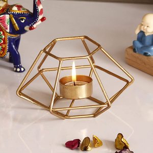 Bougeoir à cadre géométrique, accessoires d'éclairage revêtus de poudre d'or, bougeoir votif et support - Product Image 2