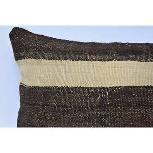 Beige Striped Wool <b>Pillow</b> 16x48 Inch Kantha Style Patchwork Woven with Vintage Pattern - Product Image 2