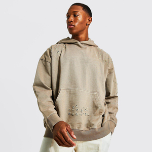 Custom Vintage gris francés Terry de gran tamaño de peso pesado Sun Faded 450 Gsm en blanco lavado con ácido sudaderas con capucha desgastadas - Product Image 1