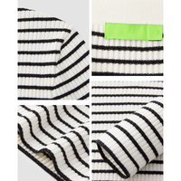 Pull court à col rond en tricot côtelé rayé pour femme, manches longues, minimaliste, 100 % laine polaire, anti-boulochage, anti-plis, décontracté pour l'hiver