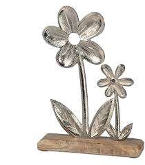 2 figuritas de flores de aluminio plateado con acabado antiguo Decoración de mesa Flor decorativa - Product Image 5