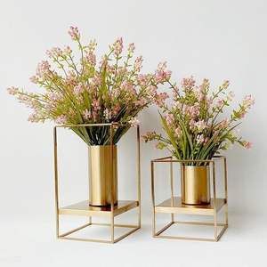 Ensemble de 2 vases à fleurs en métal, nouveau modèle, pour la maison, l'hôtel, le dessus de table, couleur or, forme ronde, vases décoratifs pour fleurs, accessoires de décoration intérieure - Product Image 1