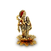 Estatua hecha a mano de Latón chapado en oro para decoración del hogar, estatua de pie con diseño de Radha Krishna Idol Kamal, regalo de boda