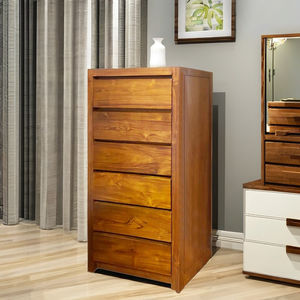 Cómoda Moderna Contemporánea de Madera Maciza de Teca con 6 Cajones, Almacenamiento Sostenible y Duradero para Dormitorio - Product Image 5