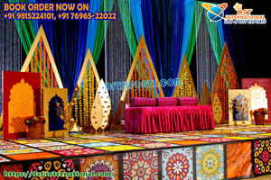 Muslim Heena Function Wedding <b>Decoration</b> Setup Stylish <b>Mehndi</b> Night Stage <b>Decoration</b> Colorful Wedding Sangeet Night Stage Decor - Product Image 3