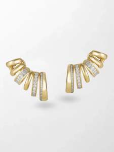 Pendientes de Diamantes Cultivados en Laboratorio con Engaste en Garra Ascendente, 1.99 Ct, Color GH, Claridad VS, 80 Piedras, Oro Amarillo de 14K, Diseño de Línea para Oreja - Product Image 1