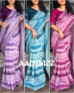 Beach Party spécial taille parfaite et belle couleur fantaisie coupe bordure travail poids léger haute qualité soie saris taux de gros - Product Image 6