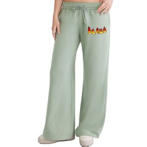 2025 pantalones holgados hechos a medida ligeros 100% de lana de algodón pantalones con cordón en la cintura cálido ajuste holgado recto de pierna ancha - Product Image 1