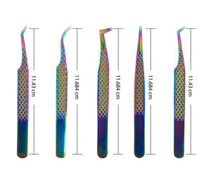 Pinzas de extensión de pestañas, juego de 5 herramientas profesionales japonesas de acero inoxidable, punta recta curvada en ángulo, pinzas de 45 y 90 grados - Product Image 3