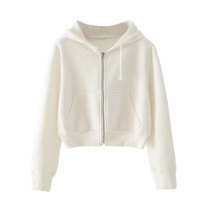 Wholesale Custom Logo Printing <b>Zip</b> <b>up</b> Casual Gym Short Hoodie Women Breathable Anti-pilling <b>Crop</b> Top Hoodies for Woman - Product Image 3