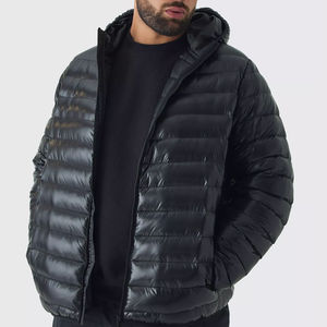 Plus Size High Quality Shine Hooded Puffer <b>Jacket</b> In <b>Black</b> Windproof Down Custom Polyester Winter Outdoor Bubble <b>Men's</b> <b>Jackets</b> - Product Image 1
