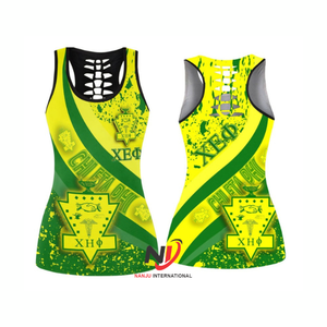 Vente chaude Chi Eta Phi courbe cou tricoté broderie lettres sans manches 100% coton Jersey grande taille sororité gilet - Product Image 2