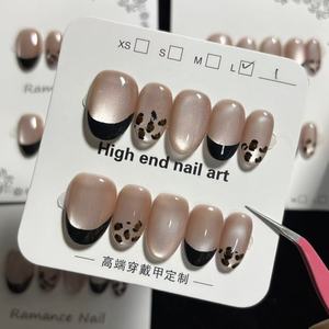 <span class=keywords><strong>Uñas</strong></span> Postizas de Lujo Hechas a Mano con Diseño de Leopardo, Estilo Ojo de Gato, Negras, Francesas, Ovaladas, <span class=keywords><strong>Cortas</strong></span>, 029 - Product Image 5