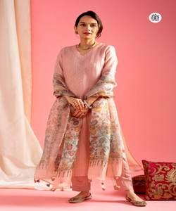 TRENDING CHANDERI BORDADO TRABAJO TOP BOTTOM CON DUPATTA DAILY WEAR PRECIO AL POR MAYOR ETHNICGARMENT KURTA SET PINK - Product Image 5