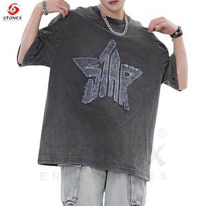 Personalizado 100% algodón peso pesado costura inversa apenado bordado parche boxy recortada camiseta hombres impreso camisetas hombres - Product Image 2