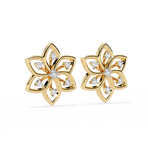 ต่างหูทองคำ 18K ประดับเพชรเพาะเลี้ยงในห้องปฏิบัติการที่ได้รับการรับรองจาก IGI รูปทรงดอกไม้ชุบทองคำเหลือง - Product Image 5