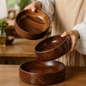 Bol de service en bois simple, vaisselle naturelle élégante, parfait pour la cuisine, la salle à manger et les repas quotidiens, fabriqué à la main en Inde - Product Image 1