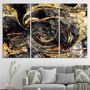 Arte de Pared en Lienzo con Diseño de Mármol Dorado Brillante: Impresión con Tinta de Alcohol, Juego de 3 Lienzos - Product Image 1