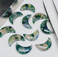 Agate mousse naturelle, forme croissant de lune, polie, verte transparente, pierre précieuse briolette, fabrication de bijoux DIY, super qualité, bagues pour hommes