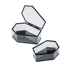 Mini caja de vidrio Anillo de almacenamiento y pendiente y brazalete Caja transparente de vidrio con base negra de metal Producto de la mejor calidad para el hogar Acabado negro - Product Image 3