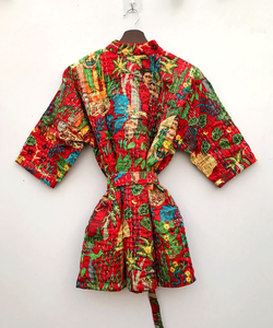 Chaqueta Kantha con estampado floral hecha a mano, chaqueta de invierno Bohemia Kantha Robe, vestido de Albornoz de noche Kantha Ladies Coat - Product Image 5