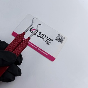 New Red Powder Coating Double Curved Style Eyelash Extension Tweezers <b>Silver</b> Tip Diamond Grip With Custom Logo Beauty Instrument - Product Image 4