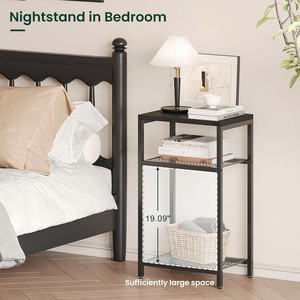 Mesa auxiliar de 3 niveles con almacenamiento, mesita de noche alta, mesa de teléfono para espacios pequeños, marco de metal resistente - Product Image 4