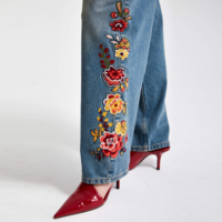 Jeans baggy déchirés pour femmes, broderie personnalisée, coupe classique, pantalon en denim, streetwear décontracté, pantalon sexy et élégant, vente en gros