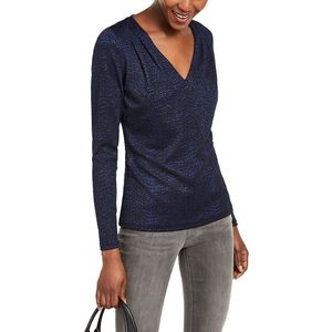Top Plissettato Stampato da Donna Michael Kors Blu Taglia L Vestibilità Ampia con Motivi Floreali, Leopardati e a Pois per Feste Autunnali Stile Coreano - Product Image 1