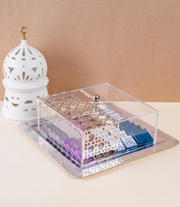 Manufacturer Premium Quality Wholesale Metal Chocolate Serving <b>Tray</b> Silver Finished with Decorative Acrylic Dome Lid - Product Image 2