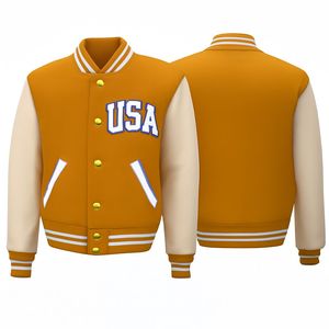 Veste universitaire formelle en cuir de laine de chenille double couche personnalisée en gros col montant brodé de letterman logo avant hiver - Product Image 3