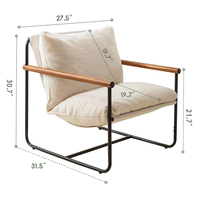 Fauteuil d'appoint moderne pour salon avec accoudoirs en bois, coussin en mousse déchiquetée, dossier solide, structure métallique robuste, beige, garantie