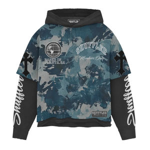 Sudadera con Capucha Corta Personalizada de Algodón 100% para Hombre, Estilo Urbano, Lavado Ácido, Camuflaje, con Cierre y Detalles de Gofre - Product Image 4