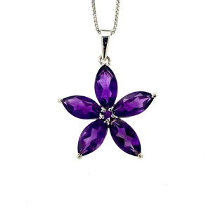 Améthyste Naturelle Grande Fleur Pendentif pour Femme Pierres Précieuses Violettes Argent Sterling. 925 Bijoux Directement d'Inde - Product Image 1