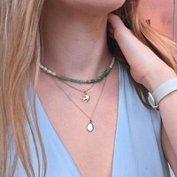 Collier en perles d'eau douce et vert émeraude marbré fait à la main avec pierres précieuses naturelles, bijoux de conception