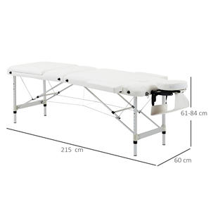 HOMCOM Lit de massage professionnel pliant portable en aluminium blanc 215x60x61-84cm - Product Image 3