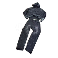 Ensemble de survêtement streetwear d'hiver personnalisé pour homme, uni, écologique, avec sweat à capuche à double taille orné de strass et pantalon de survêtement évasé, coupe ample et oversize