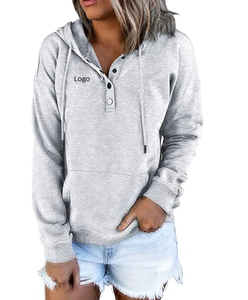 Sudaderas con capucha de manga larga informales para mujer con cordón Otoño/Invierno sudaderas patrón sólido forrado bolsillo con logotipo frontal - Product Image 3