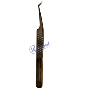 Pinzas de pestañas de 90 grados de etiqueta privada Pinzas de extensión de pestañas de punta de fibra de acero inoxidable Agarre de diamante - Product Image 5