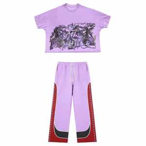 Ensemble de survêtement deux pièces élégant avec t-shirt en coton à logo personnalisé et pantalon de jogging pour le sport, la salle de sport et la mode urbaine unisexe - Product Image 2