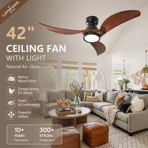 42 Inch Solid Wood Blade <b>Ceiling</b> <b>Fan</b> with Light 3 Blade Modern Design Quiet DC Motor <b>Remote</b> <b>Control</b> for Bedroom Living Room - Product Image 1