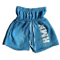 Shorts de survêtement unisexe délavés à l'acide, double taille, avec broderie personnalisée et imprimé effet usé, style streetwear, en toile épaisse, couleur unie, décontracté, 100%