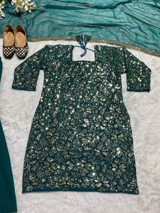 Indian Sequin Embroidered Sharara Gharara Kurti <b>Set</b> Pakistani Designer Ethnic Wear 3 Pcs Stitched Georgette Fabric Outfit - Product Image 4