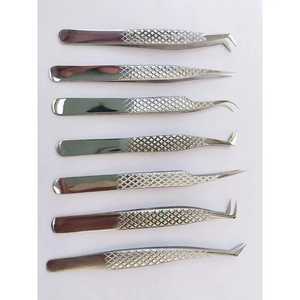 Pinces à épiler professionnelles pour extensions de cils en acier inoxydable argenté Diamond Grip, finition polie, outils incurvés pour extensions de cils - Product Image 5