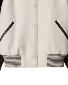 Veste universitaire pour homme, corps en laine, manches en cuir marron, boutons sur le devant, ourlet côtelé, veste bomber classique de style universitaire - Product Image 5