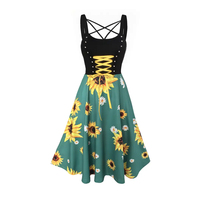Vestido Midi Elegante de Verano para Mujer, Satinado, Corte en A, Cuello en V, Manga Corta, Estampado Floral Digital, Ecológico, Antiarrugas, con Dobladillo Cruzado, Estilo Vintage