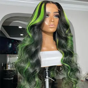 Peluca frontal de encaje verde con ondas corporales 13x6, cabello Remy con reflejos, encaje transparente, 100% cabello humano virgen estirado de 36-38 pulgadas - Product Image 2