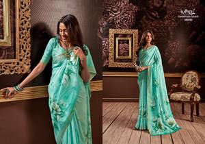 Derniers saris en soie Handloom avec une superbe bordure florale numérique et rayée Nouveaux vêtements indiens et pakistanais - Product Image 2