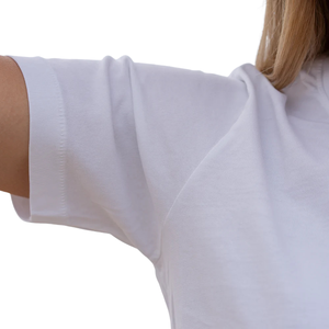 T-shirt blanc à manches courtes et col rond pour femme, 100% coton biologique de luxe, pré-rétréci, certifié GOTS, coupe classique, doux et premium - Product Image 5